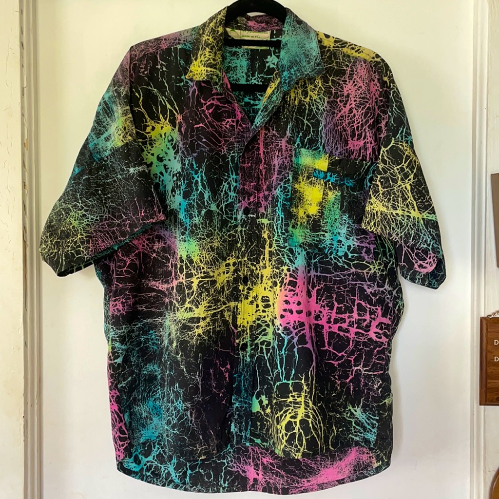Vintage Neon Cotton Dress Shirt Large